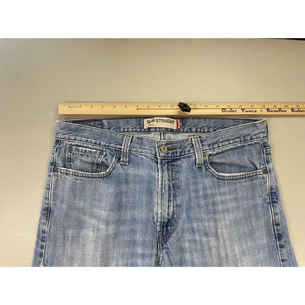 Levis 514 Jeans Mens 36x30 Light Wash Blue‎ Slim Straight Leg Denim Casual Y2K